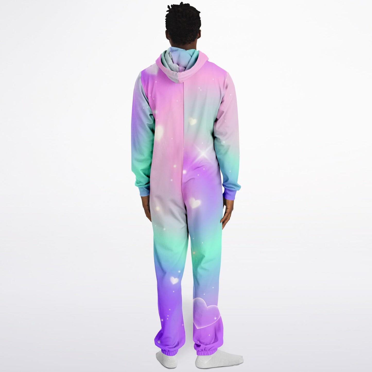 Hand-Made Be Mine Fashion Jumpsuit - Galaxy Hearts Print | Matching Dog Hoodie Available