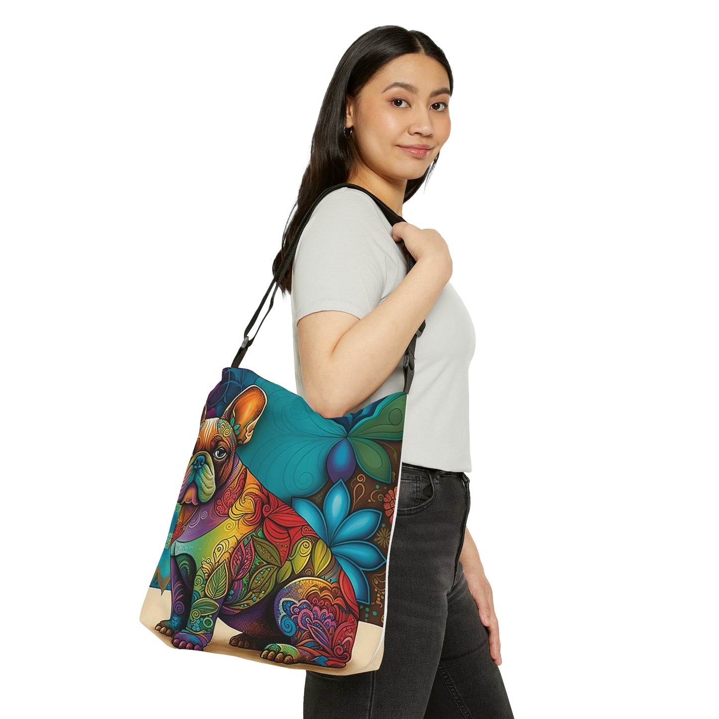 Floral Frenchie Print Tote Bag