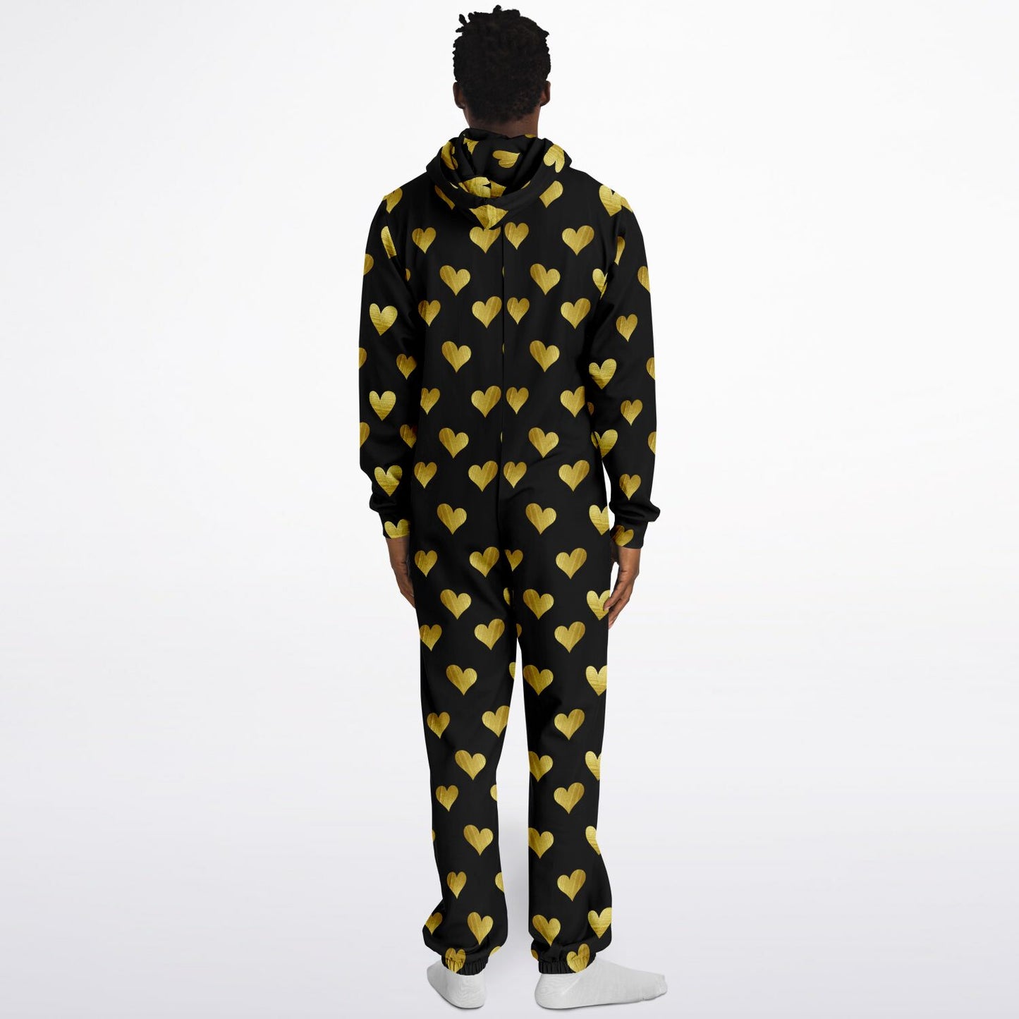 Hand-Made Be Mine Fashion Jumpsuit - Golden Hearts | Matching Dog Hoodie Available