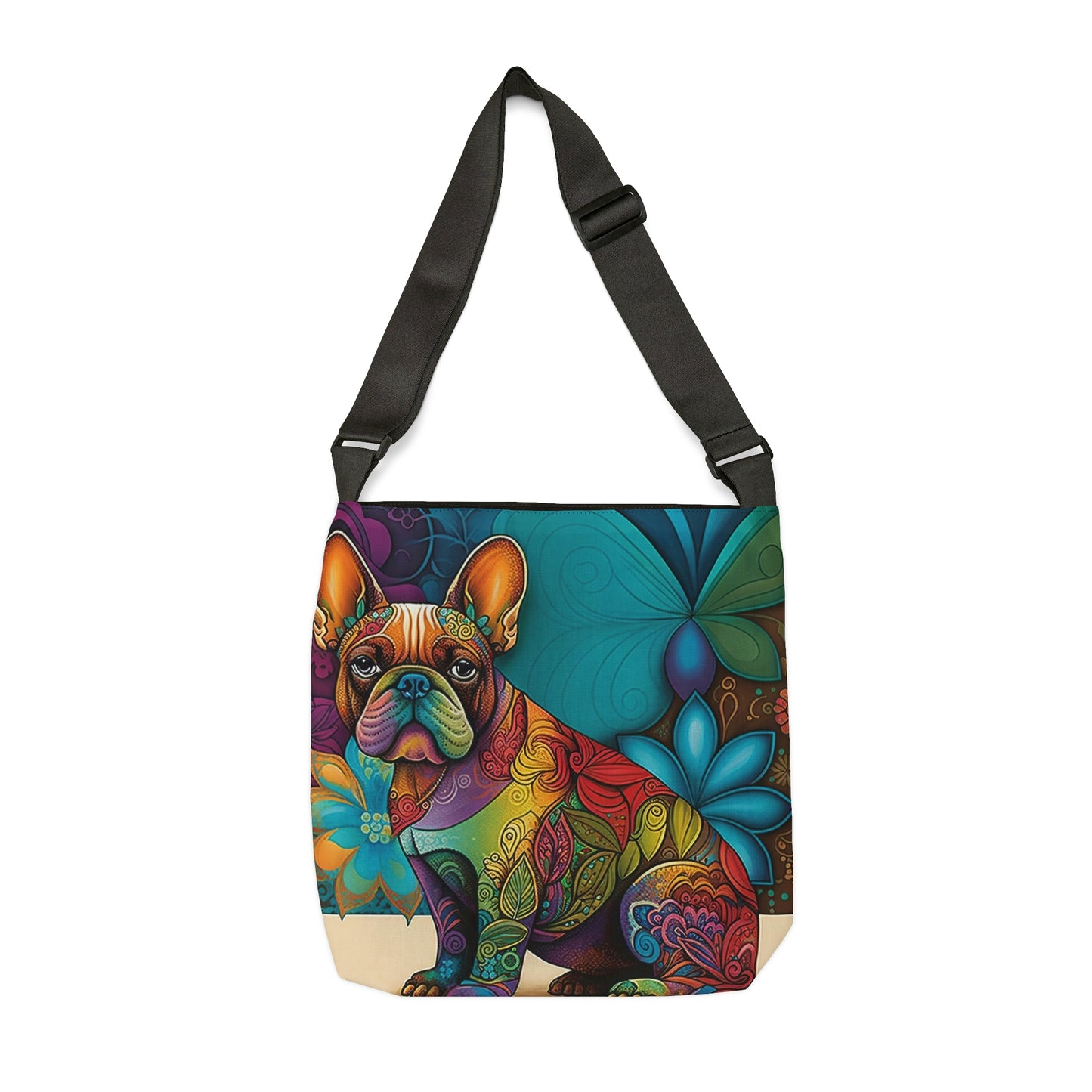 Floral Frenchie Print Tote Bag