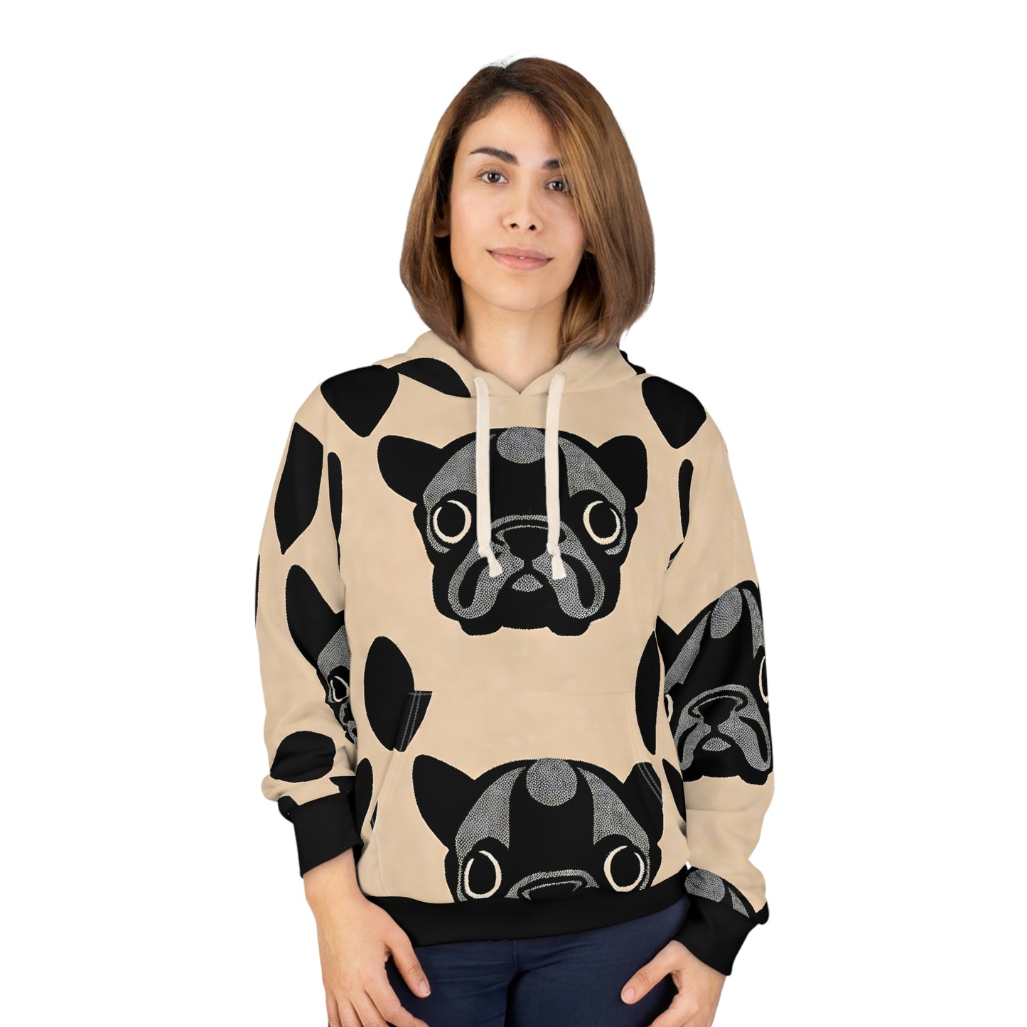 Frenchie Life | Black & Tan Unisex All Over Print Pullover Hoodie
