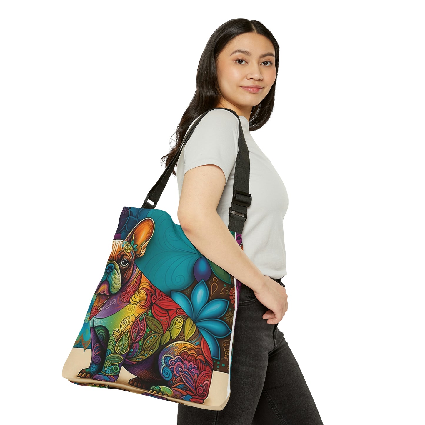 Floral Frenchie Print Tote Bag