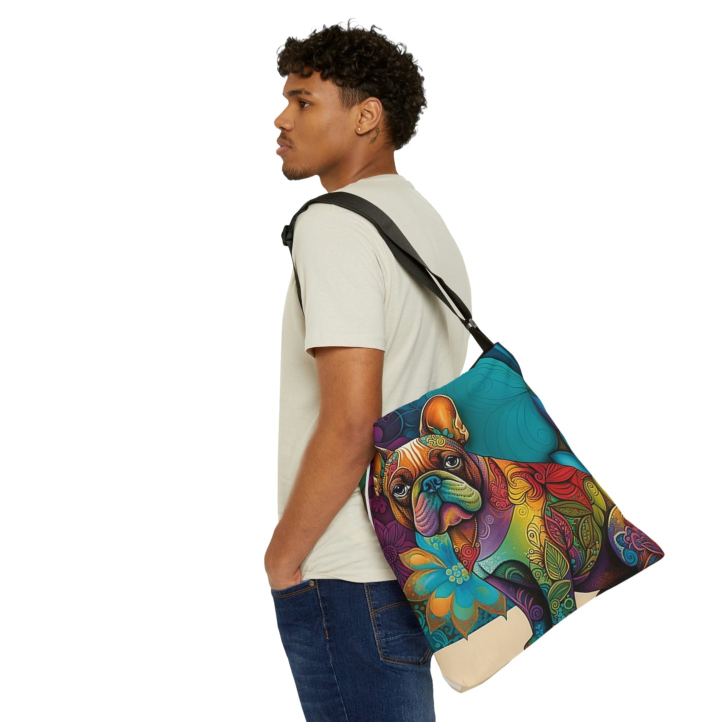 Floral Frenchie Print Tote Bag