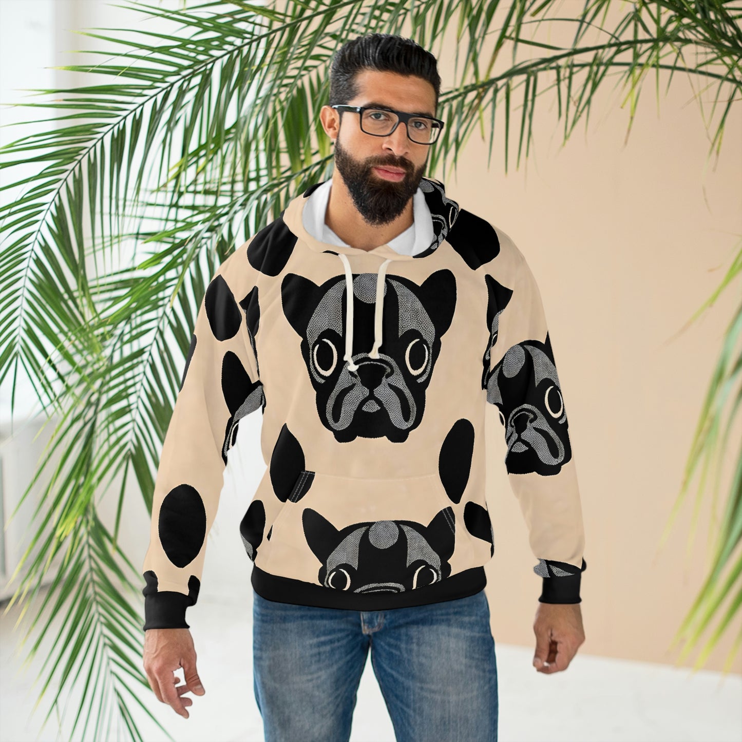 Frenchie Life | Black & Tan Unisex All Over Print Pullover Hoodie