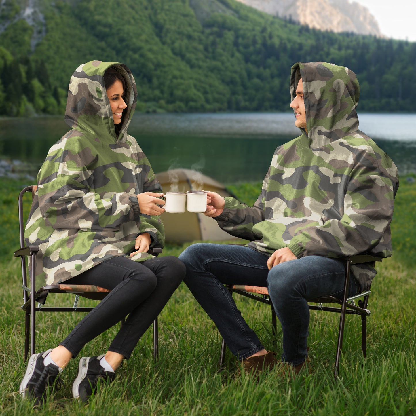 Hand-Made Snug Hoodie Wearable Blanket | Camo-Chic | Army Green