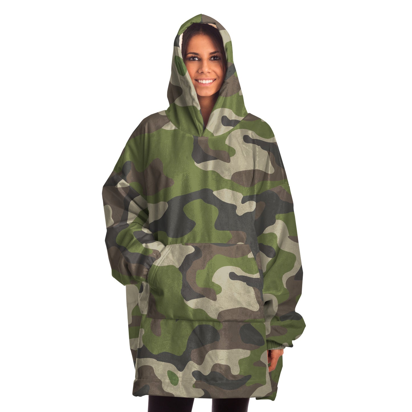 Hand-Made Snug Hoodie Wearable Blanket | Camo-Chic | Army Green