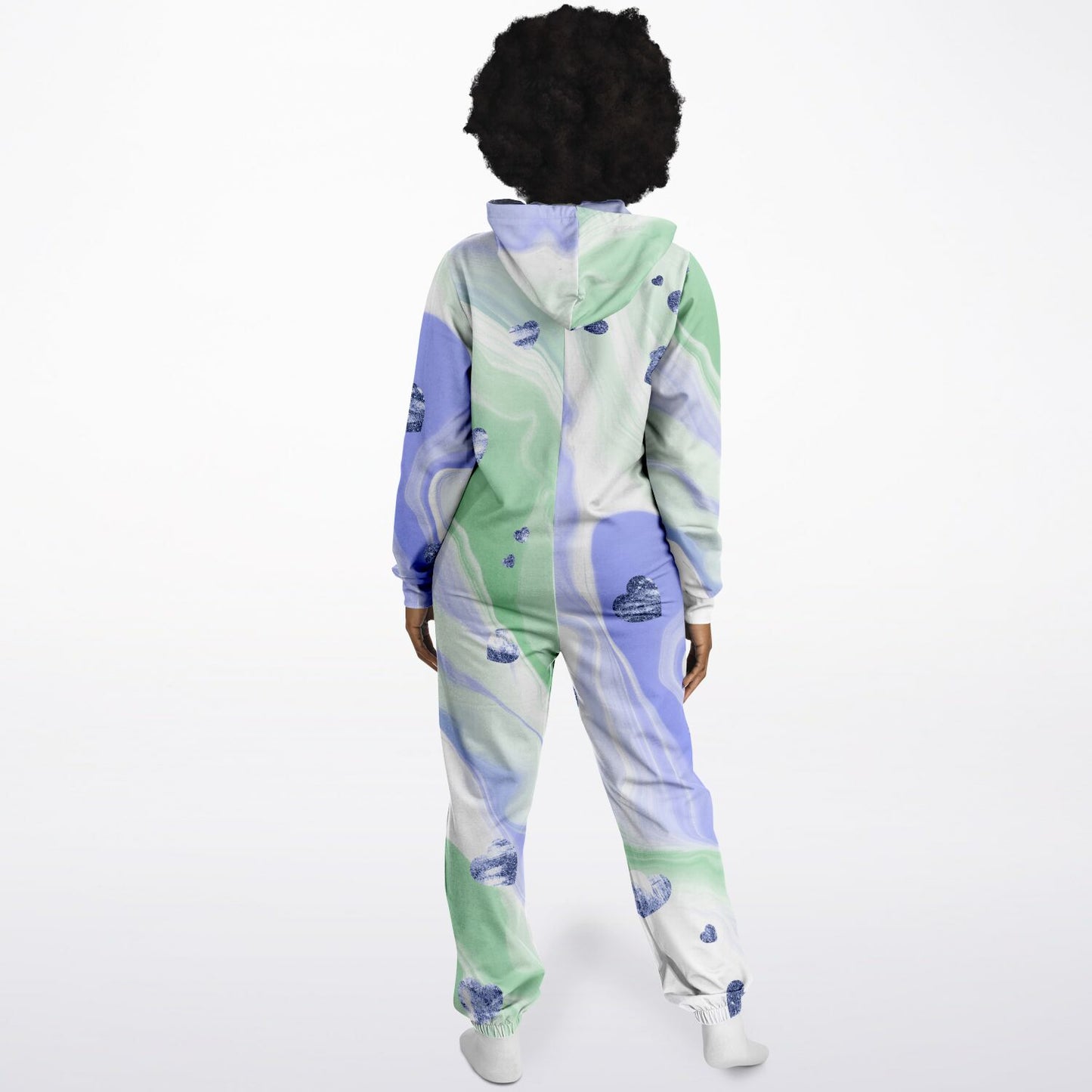 Hand-Made Be Mine Fashion Jumpsuit - Tie Dye 'N Glitter Hearts Print | Matching Dog Hoodie Available