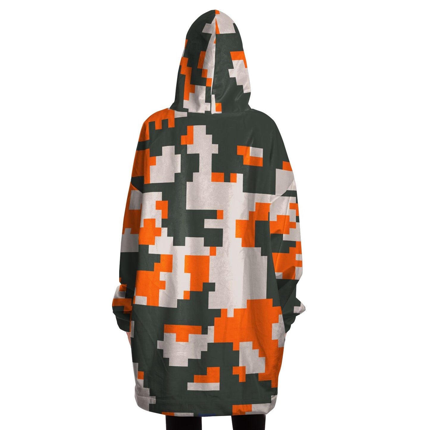 Hand-Made Snug Hoodie Wearable Blanket | Camo-Chic | Digital Orange