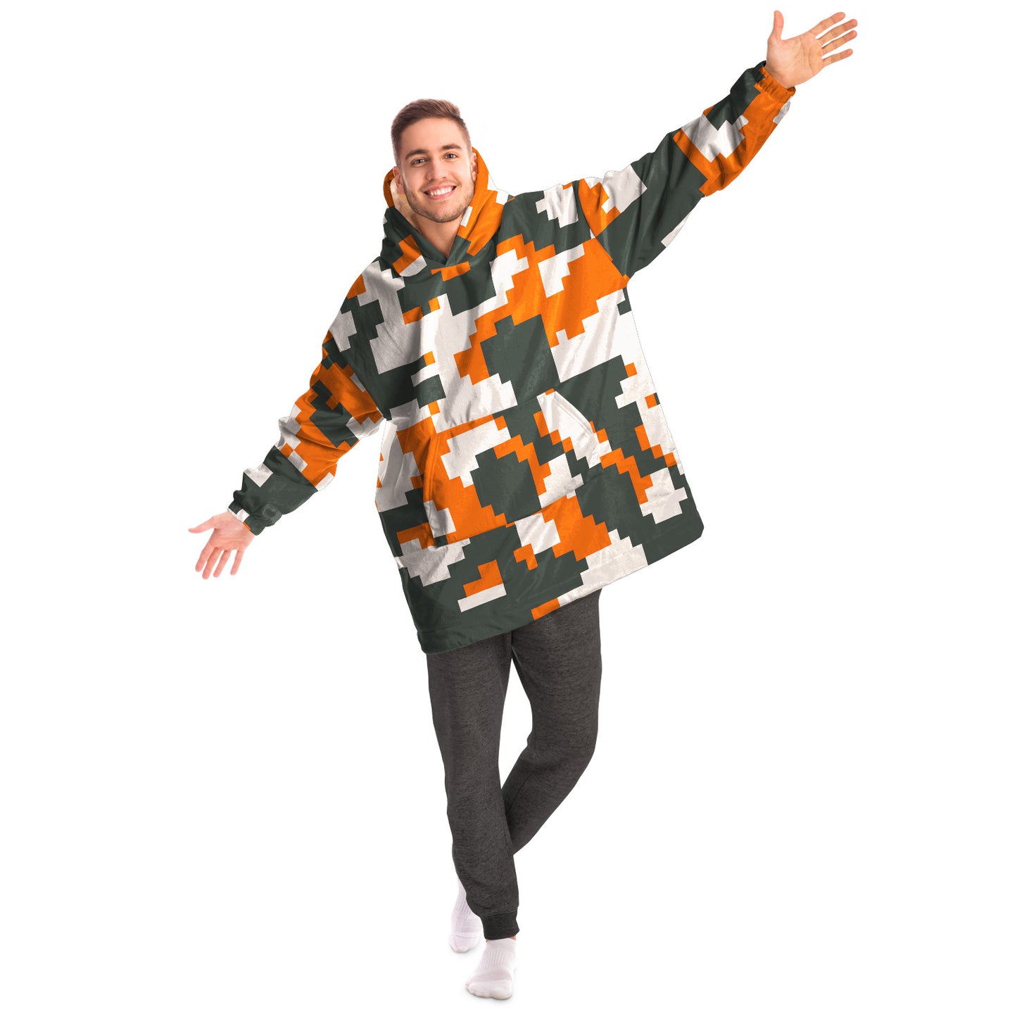 Hand-Made Snug Hoodie Wearable Blanket | Camo-Chic | Digital Orange