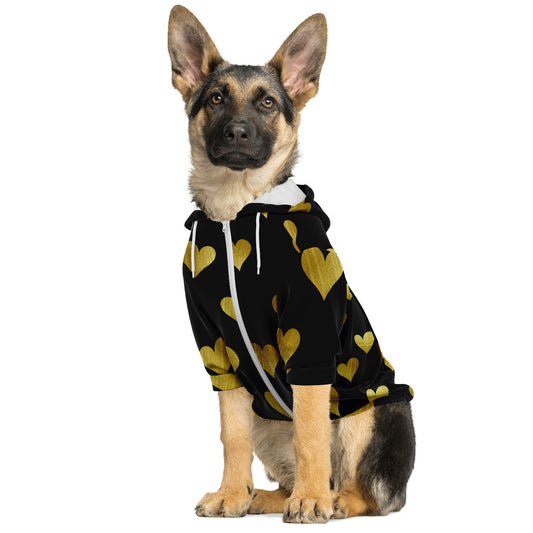 Be Mine Fashion Dog Hoodie - Golden Hearts | Matching Hooman Hoodie Available