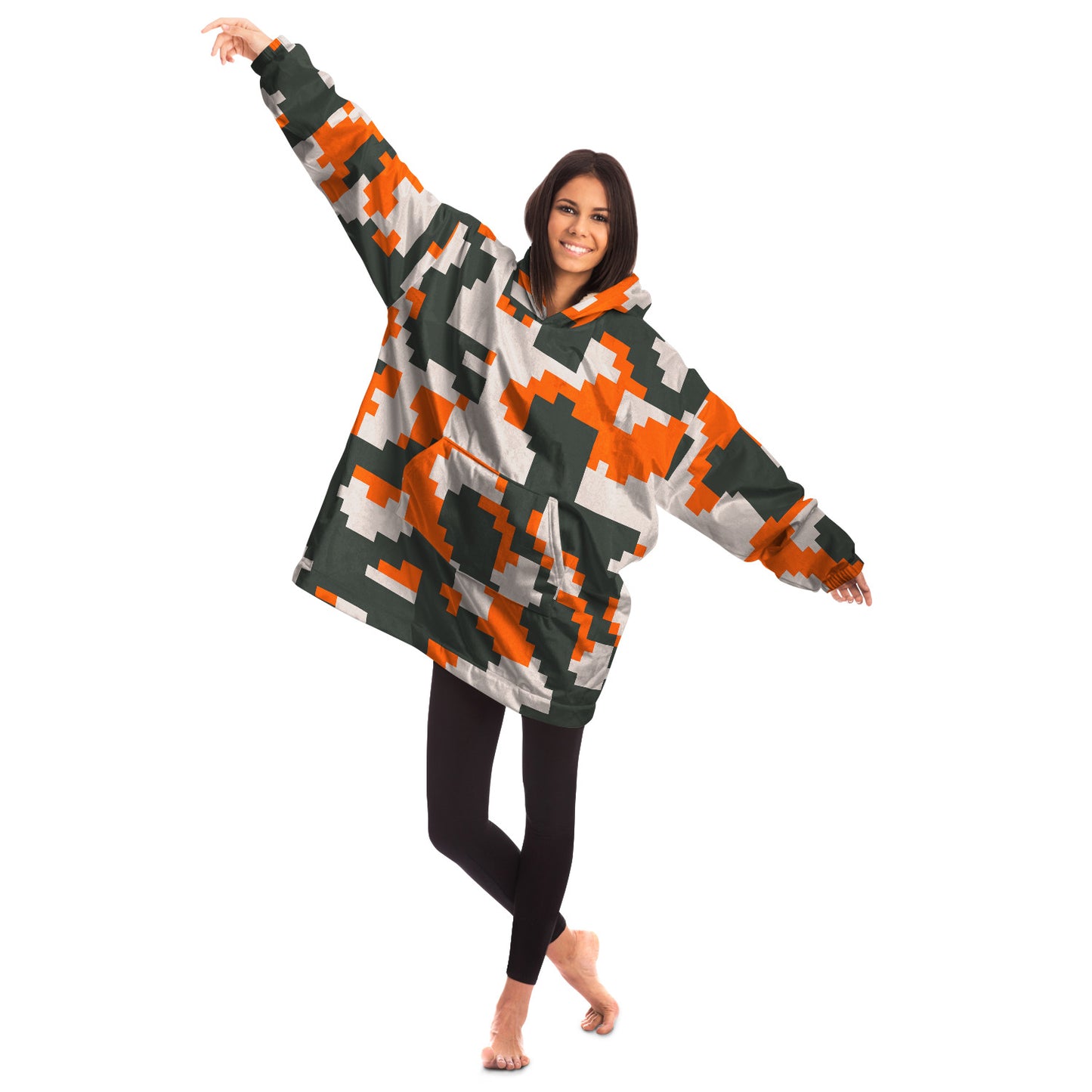 Hand-Made Snug Hoodie Wearable Blanket | Camo-Chic | Digital Orange