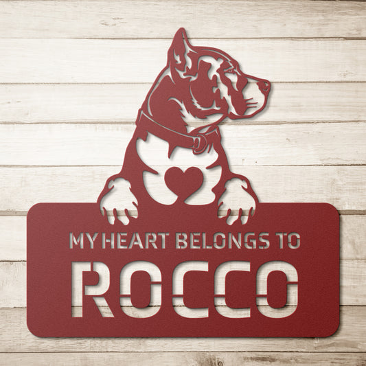 Personalized Pit Bull Terrier Metal Wall Art | My Heart Belongs To