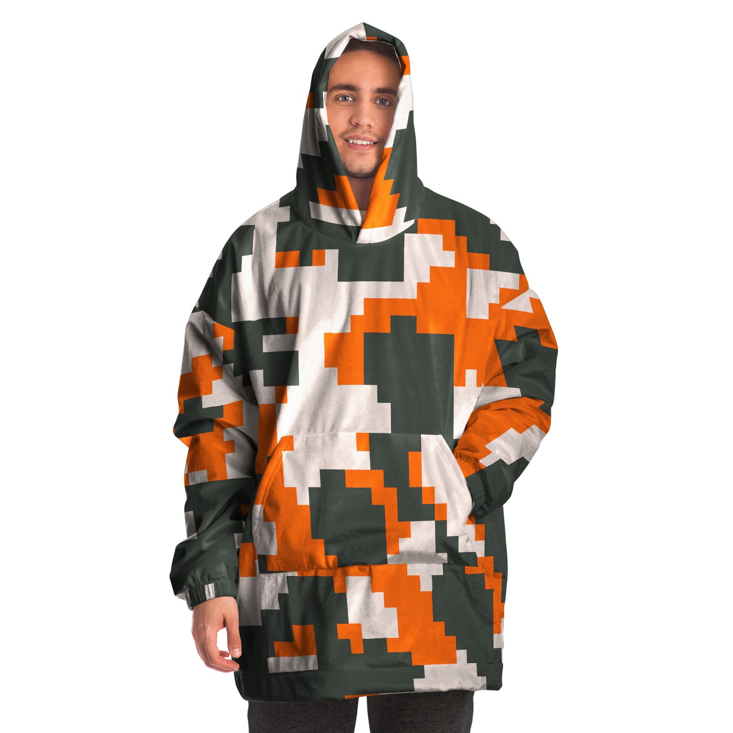 Hand-Made Snug Hoodie Wearable Blanket | Camo-Chic | Digital Orange