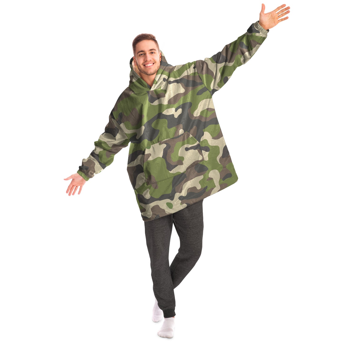 Hand-Made Snug Hoodie Wearable Blanket | Camo-Chic | Army Green