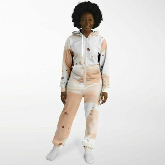 Hand-Made Be Mine Fashion Jumpsuit - Tie Dye 'N Glitter Hearts Print | Matching Dog Hoodie Available