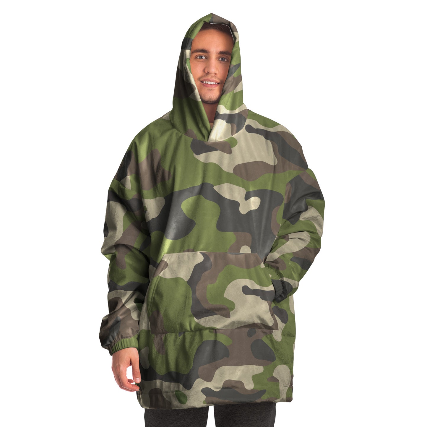 Hand-Made Snug Hoodie Wearable Blanket | Camo-Chic | Army Green