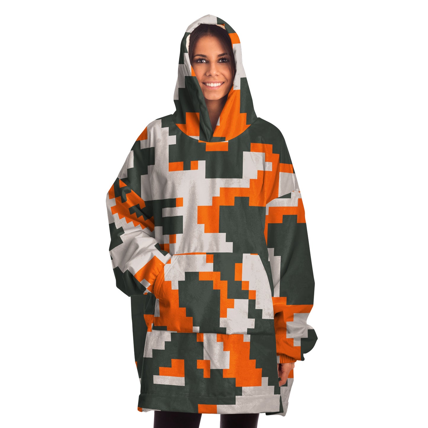 Hand-Made Snug Hoodie Wearable Blanket | Camo-Chic | Digital Orange