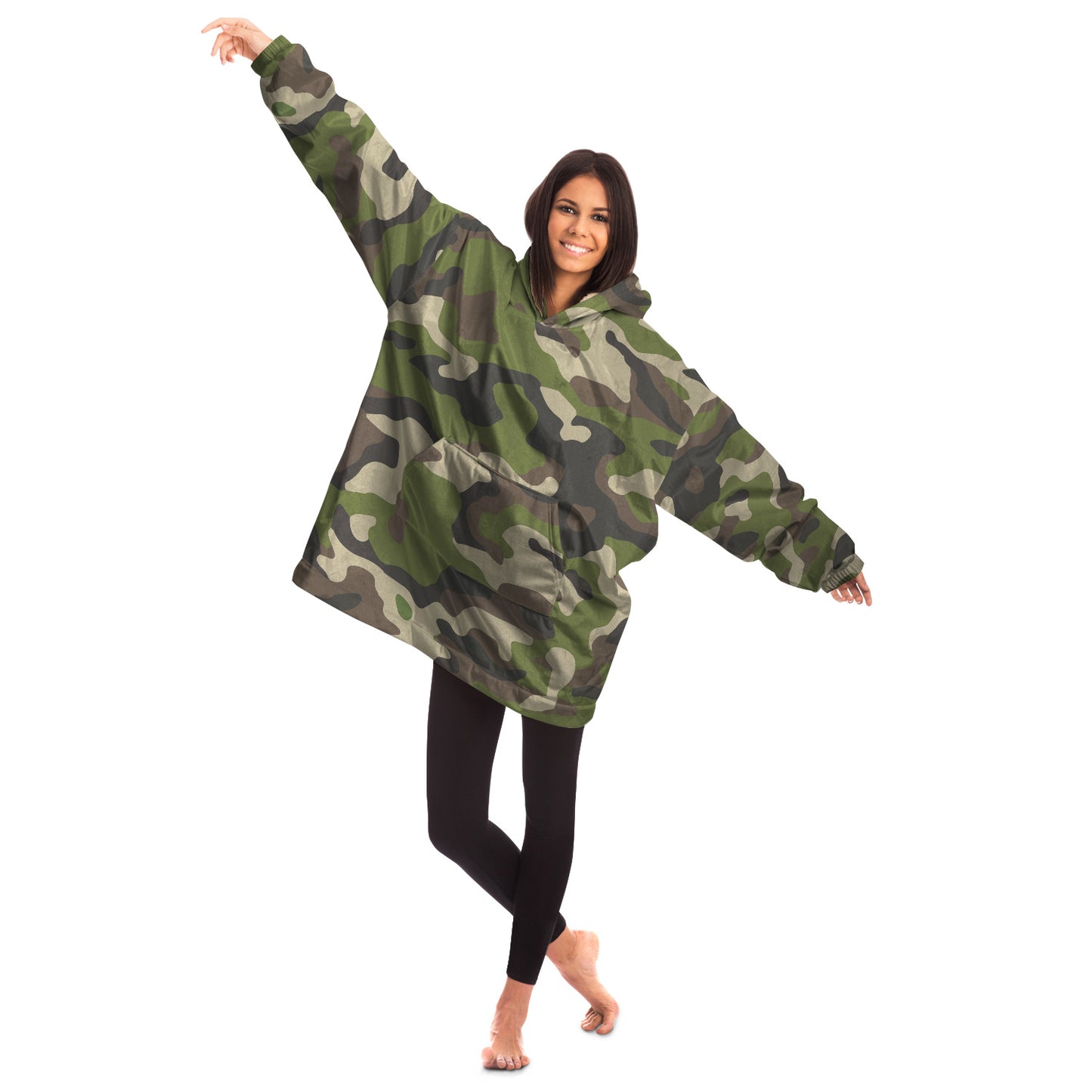 Hand-Made Snug Hoodie Wearable Blanket | Camo-Chic | Army Green