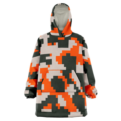 Hand-Made Snug Hoodie Wearable Blanket | Camo-Chic | Digital Orange